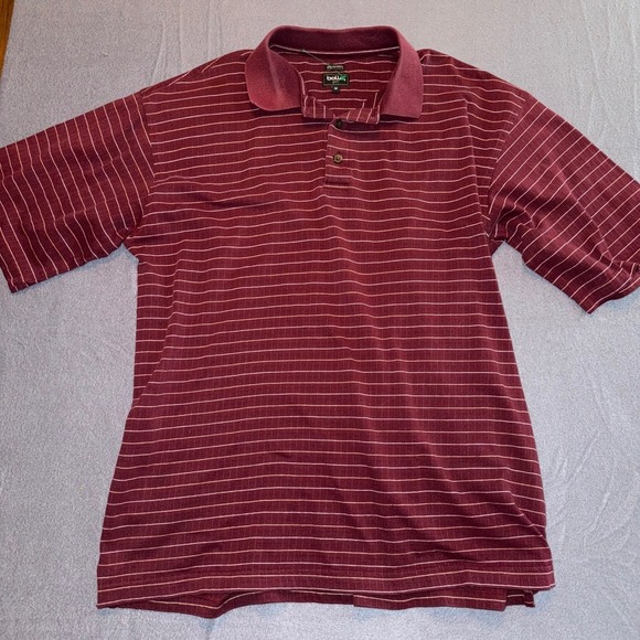 Bolle Mens Medium Burgundy Striped Dry Comfort Golf Polo Shirt Performance - Picture 1 of 9